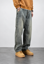 Jean homme coupe ample effet délavé jambe droite denim - Roderik