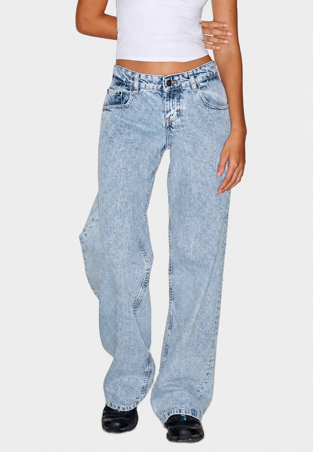 Jean droit femme taille basse effet délavé denim vintage - Ulla