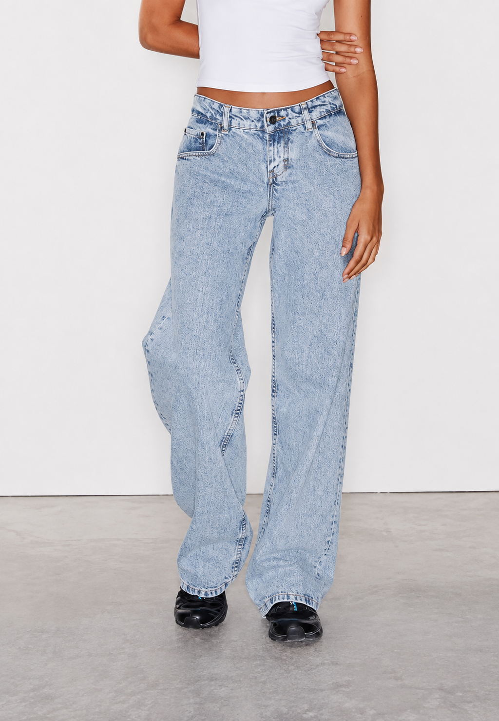 Jean droit femme taille basse effet délavé denim vintage - Ulla