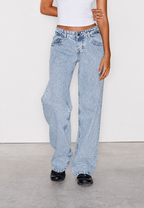 Jean droit femme taille basse effet délavé denim vintage - Ulla