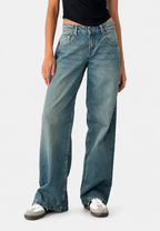 Jean droit taille basse pour femme, effet délavé - Ulla