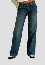 Jean droit femme taille basse effet délavé denim vintage - Ulla