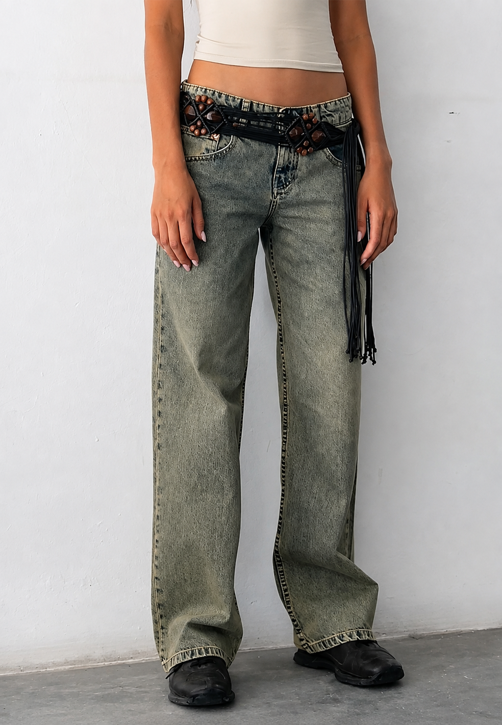 Jean droit femme taille basse effet délavé denim vintage - Ulla