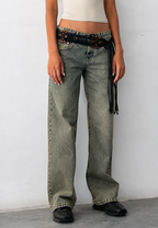 Jean droit femme taille basse effet délavé denim vintage - Ulla