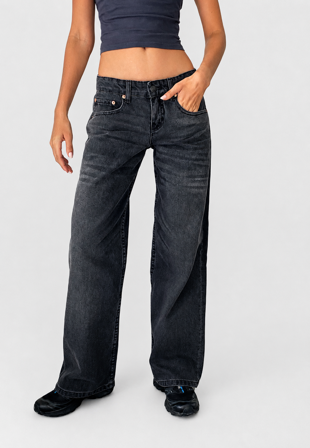 Jean droit femme taille basse effet délavé denim vintage - Ulla