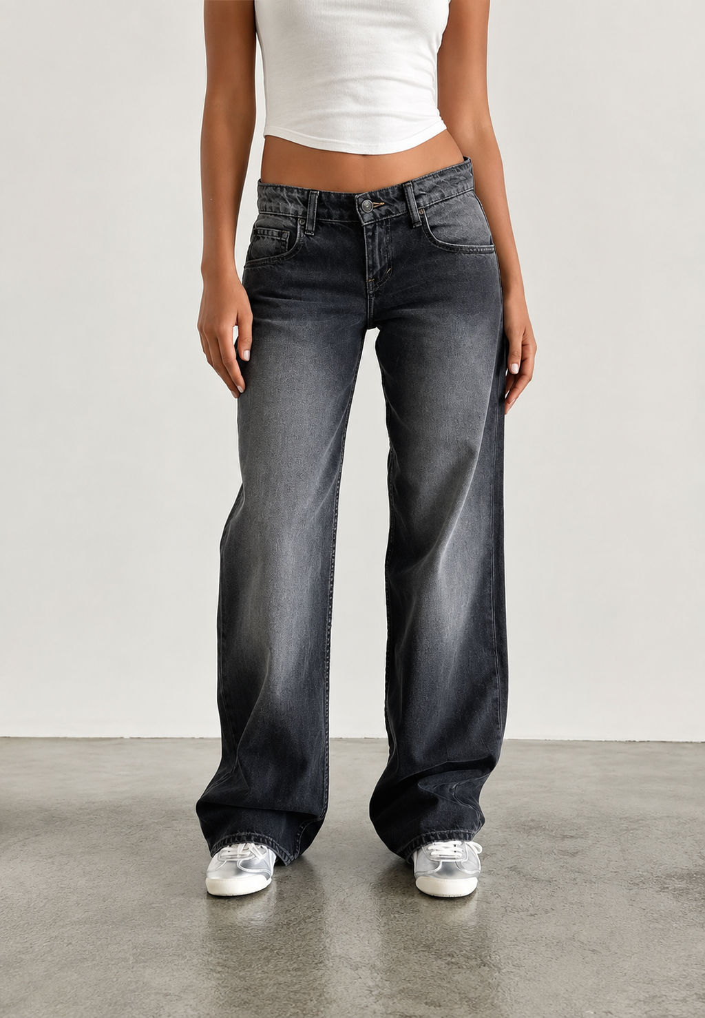 Jean droit femme taille basse effet délavé denim vintage - Ulla