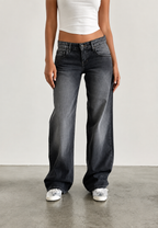 Jean droit femme taille basse effet délavé denim vintage - Ulla