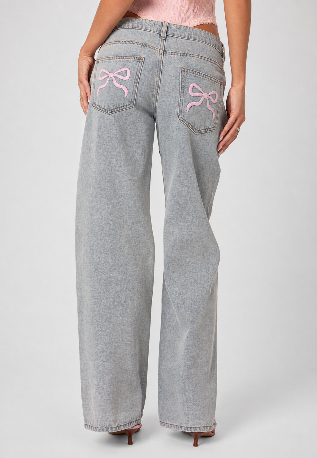 Jean femme taille basse jambe large longue denim tendance - Kerstin