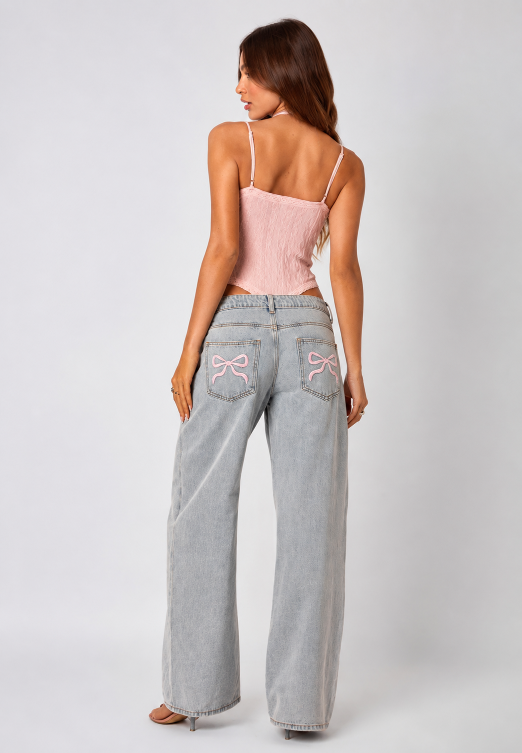 Jean femme taille basse jambe large longue denim tendance - Kerstin