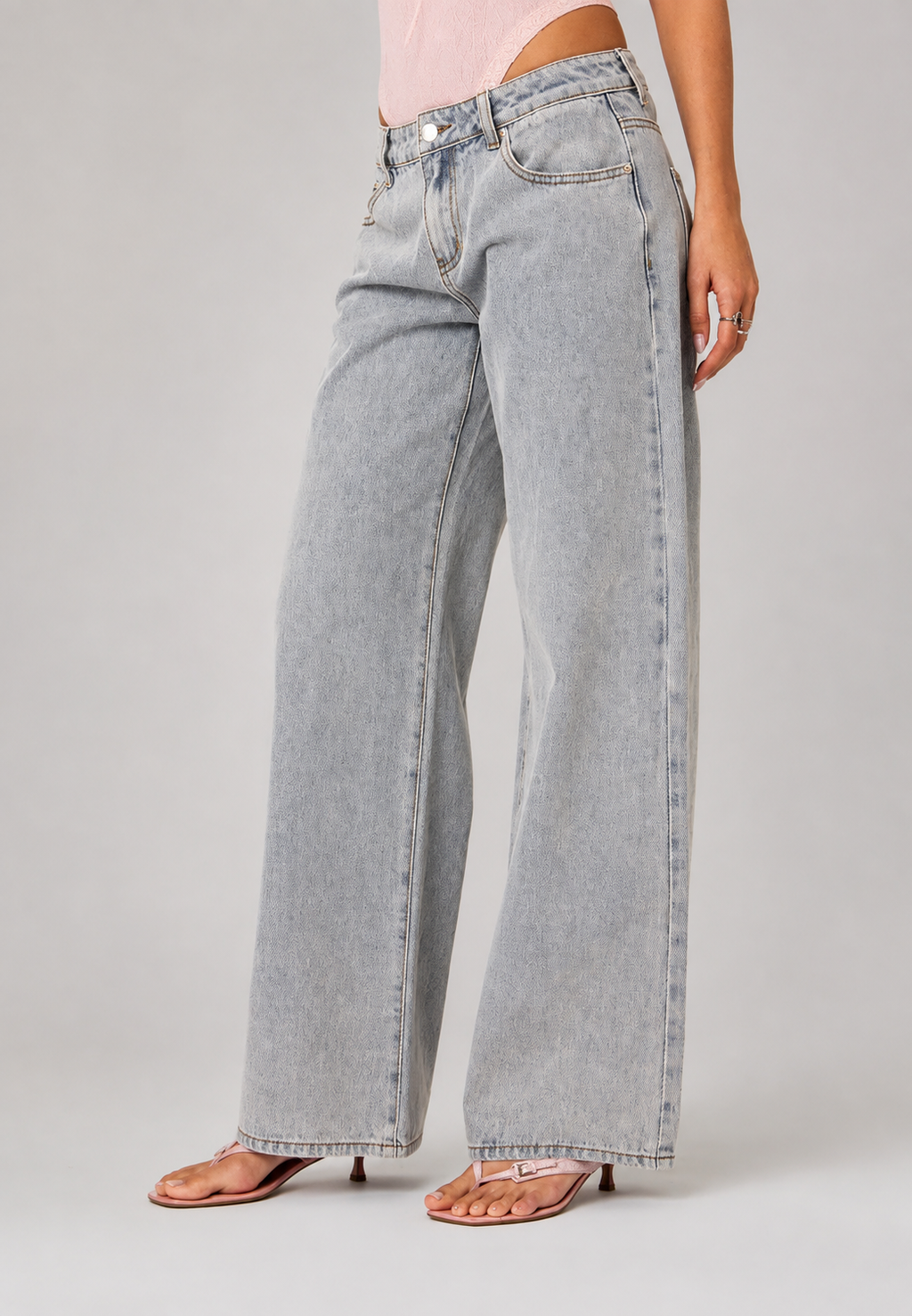 Jean femme taille basse jambe large longue denim tendance - Kerstin