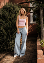 Jean femme taille basse jambe large longue denim tendance - Kerstin