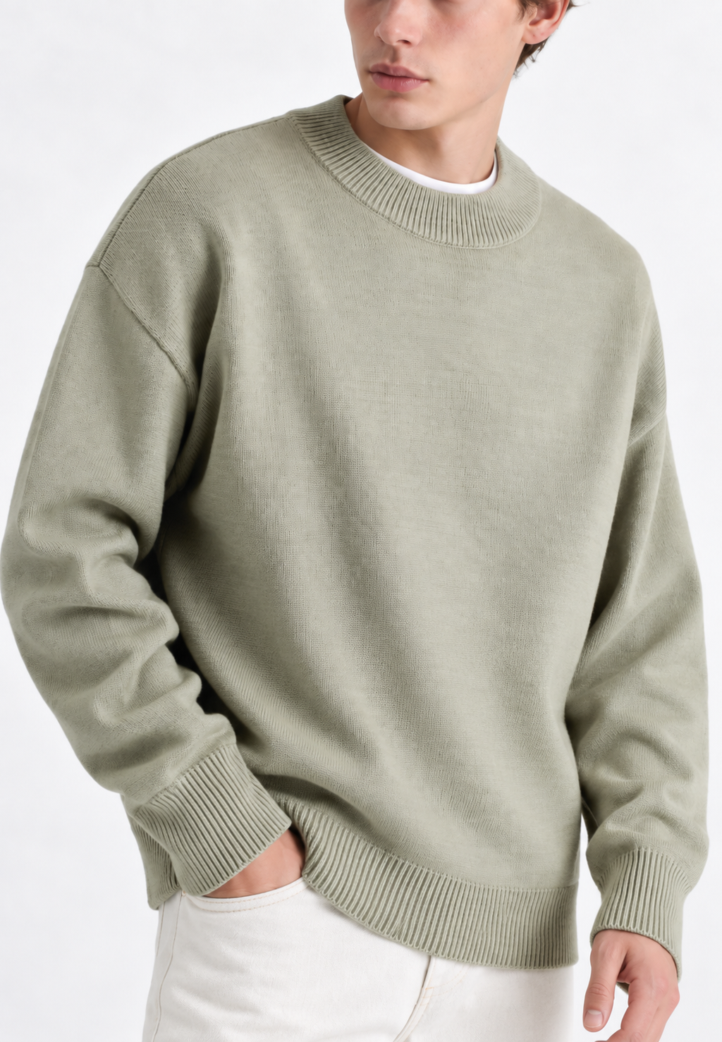 Jersey lana hombre cuello alto acabados canalé corte recto elegante otoño - Benoît