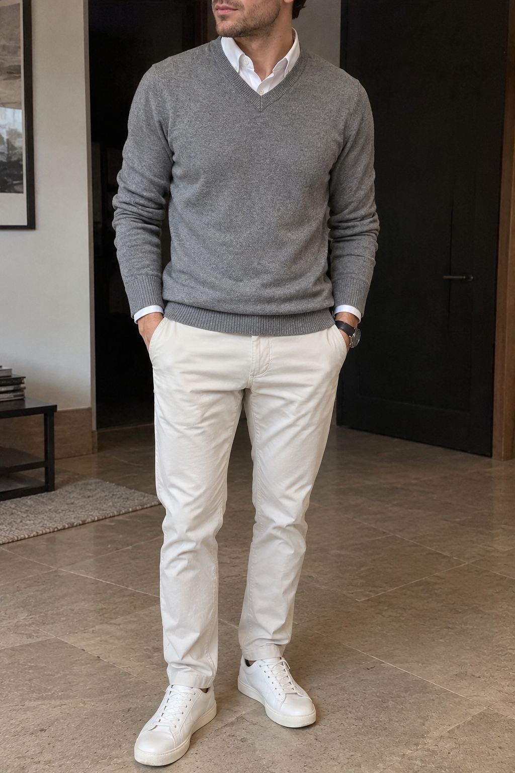 Pull maille homme col V manches longues classique uni - Orsino