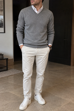 Pull maille homme col V manches longues classique uni - Orsino