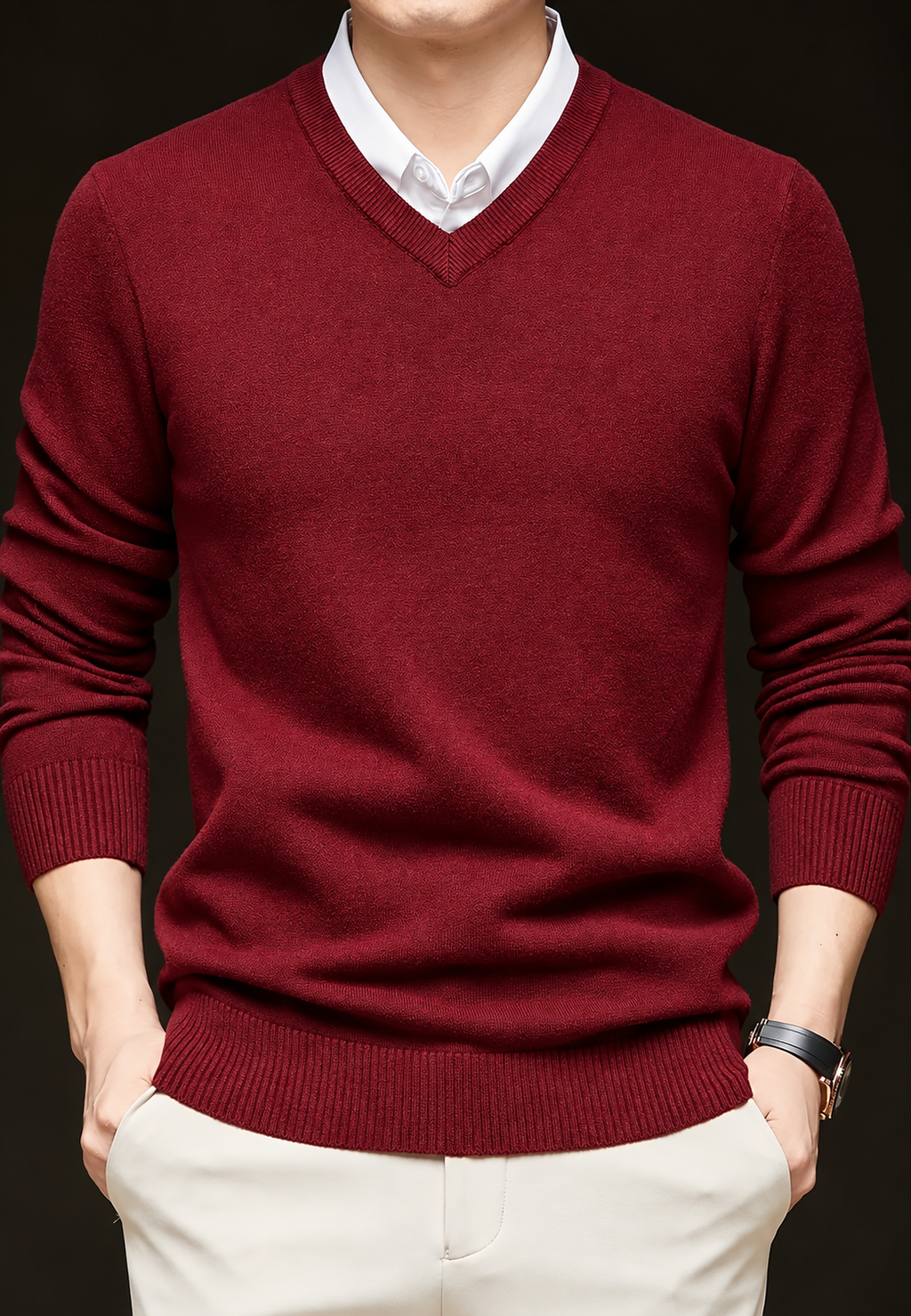 Pull maille homme col V manches longues classique uni - Orsino