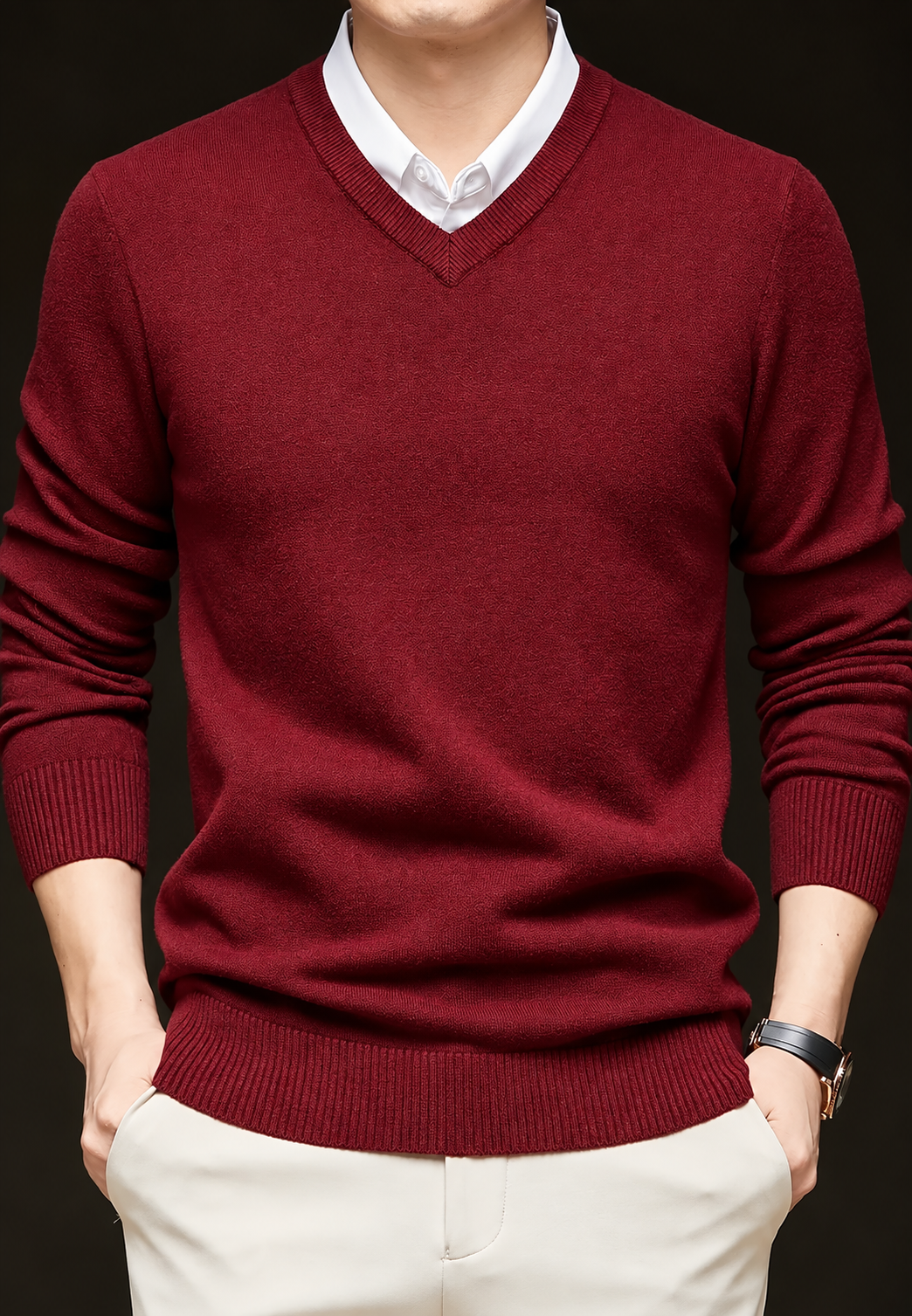 Pull maille homme col V manches longues classique uni - Orsino