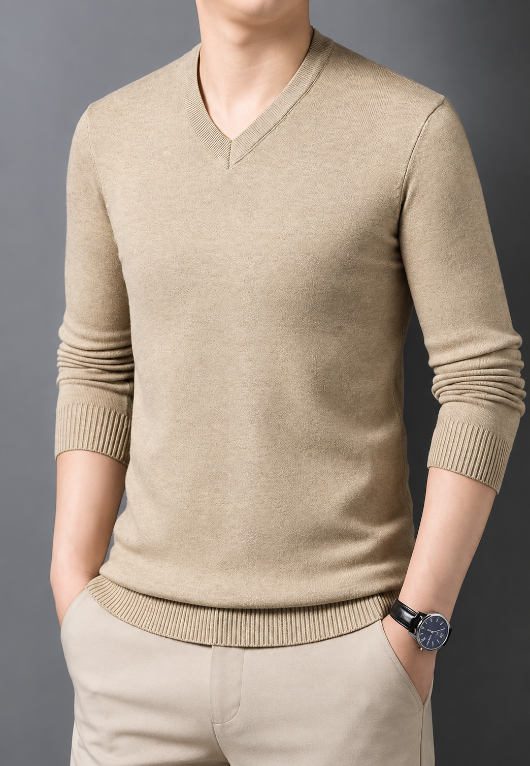 Pull maille homme col V manches longues classique uni - Orsino