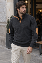 Pull homme col montant boutons coudières contrastées - Thorben