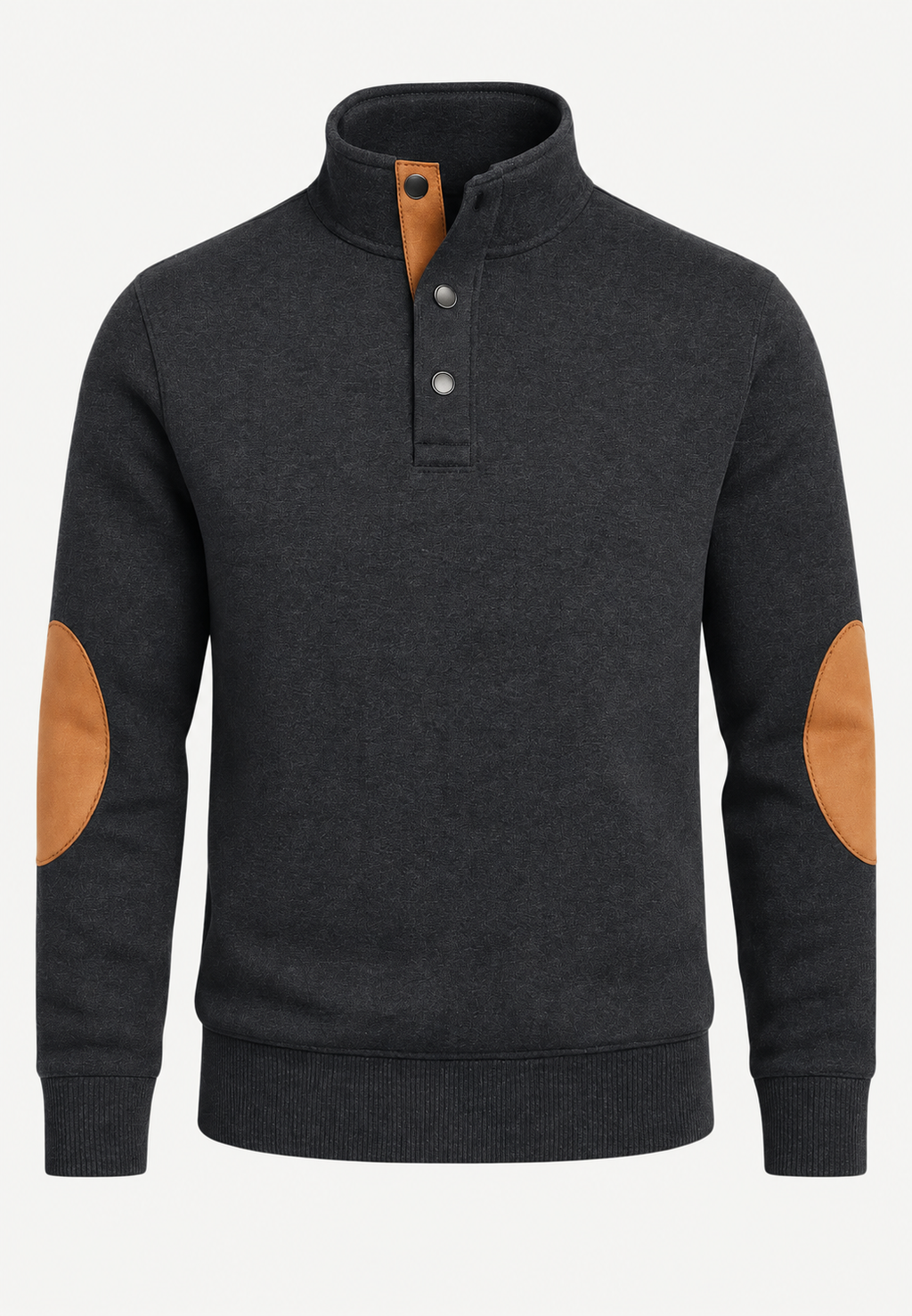 Pull homme col montant boutons coudières contrastées - Thorben