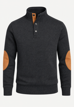 Pull homme col montant boutons coudières contrastées - Thorben