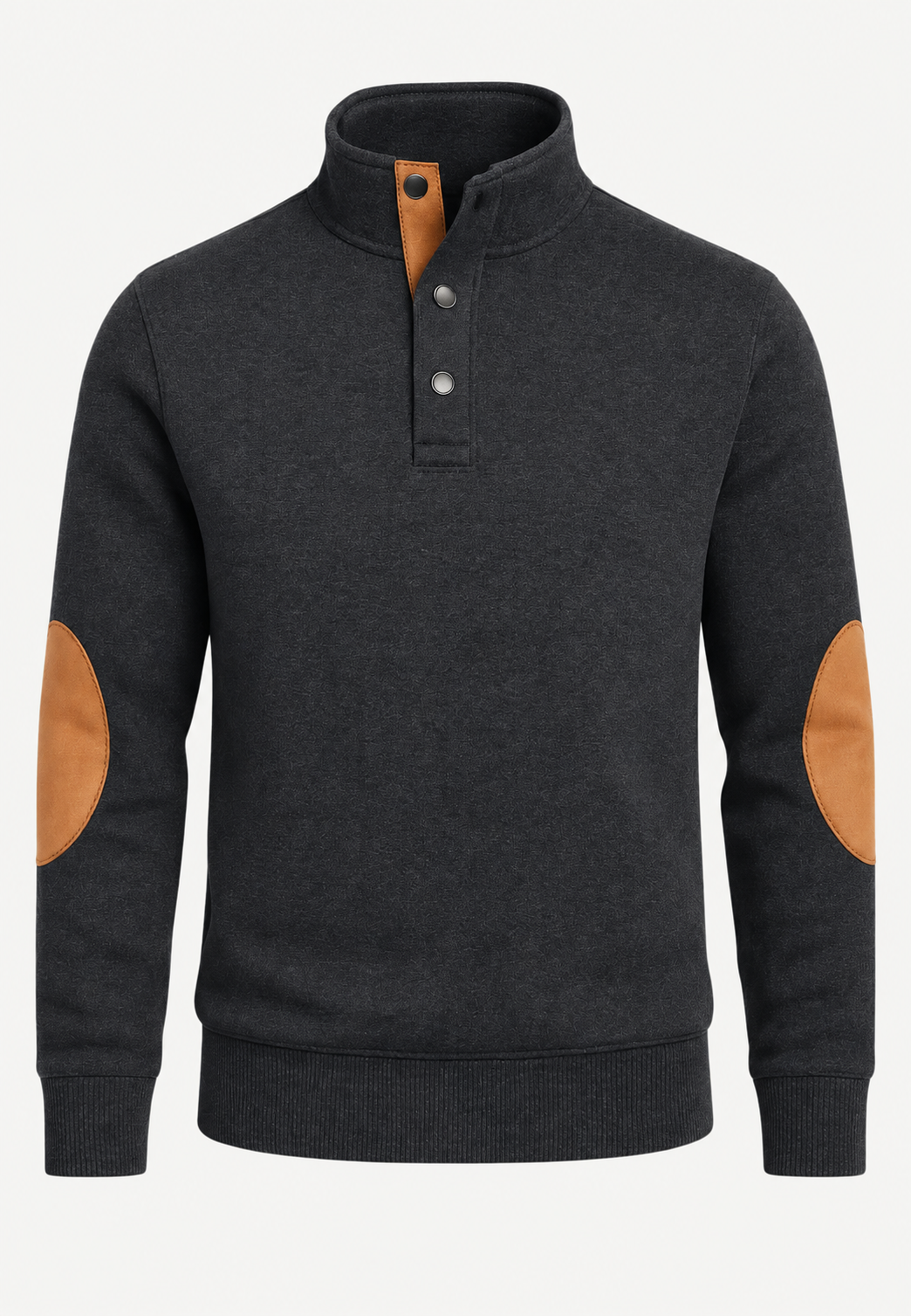 Pull homme col montant boutons coudières contrastées - Thorben