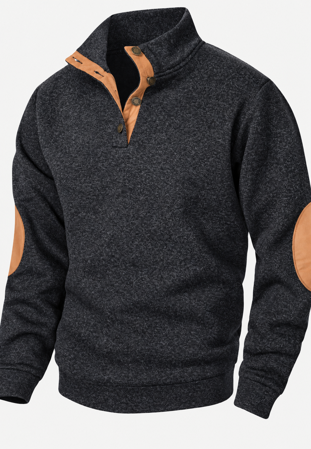 Pull homme col montant boutons coudières contrastées - Thorben