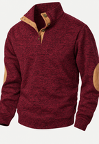 Pull homme col montant boutons coudières contrastées - Thorben