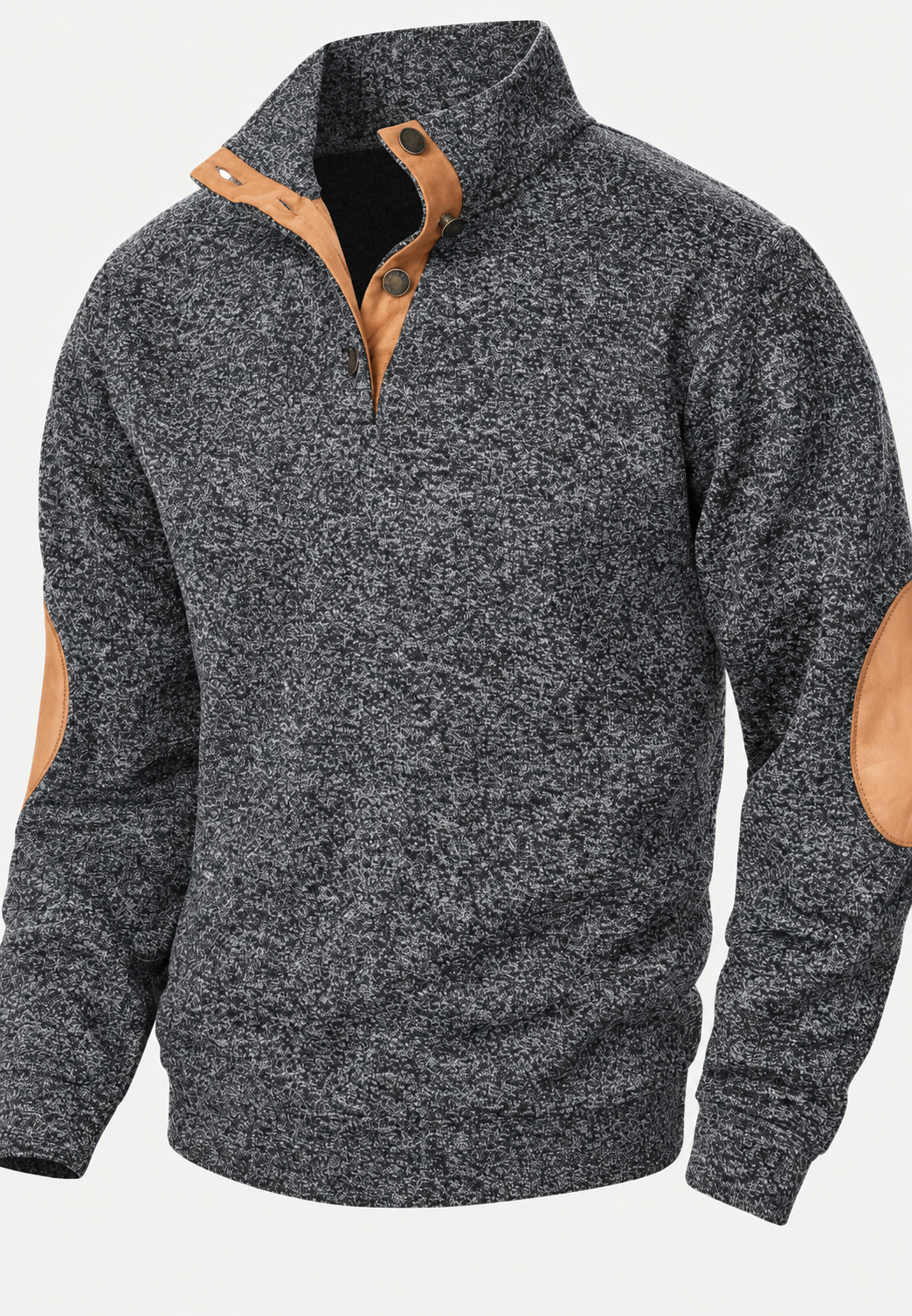 Pull homme col montant boutons coudières contrastées - Thorben