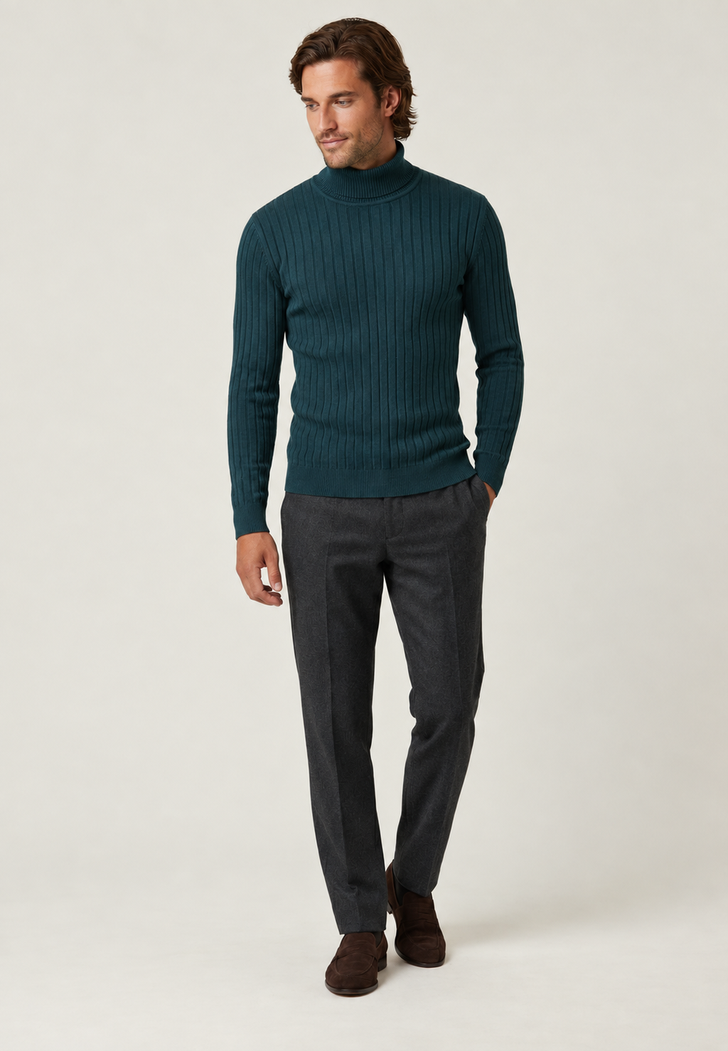 Jersey hombre cuello alto punto canalé vertical textura marcada versátil otoño - Marius