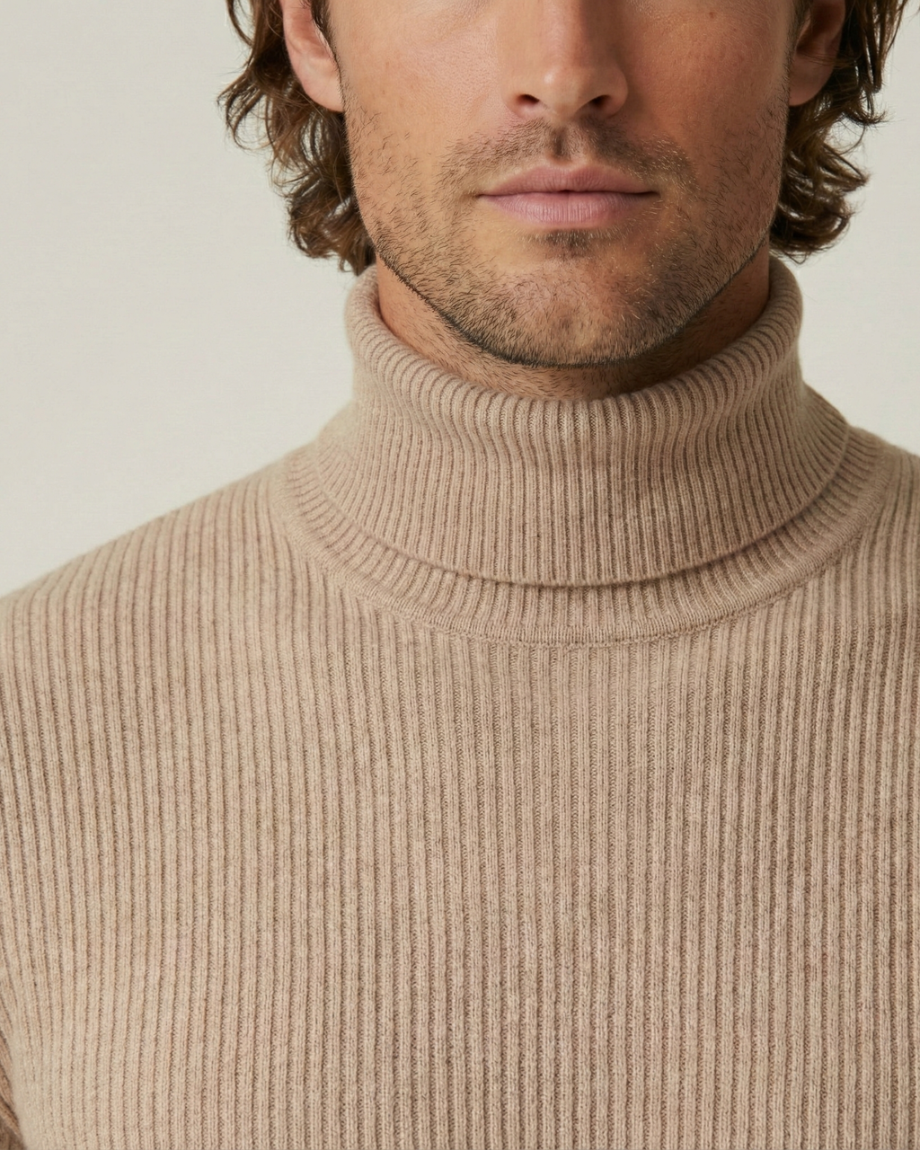 Pull homme col roulé maille côtelée manches longues relief - Tadeo