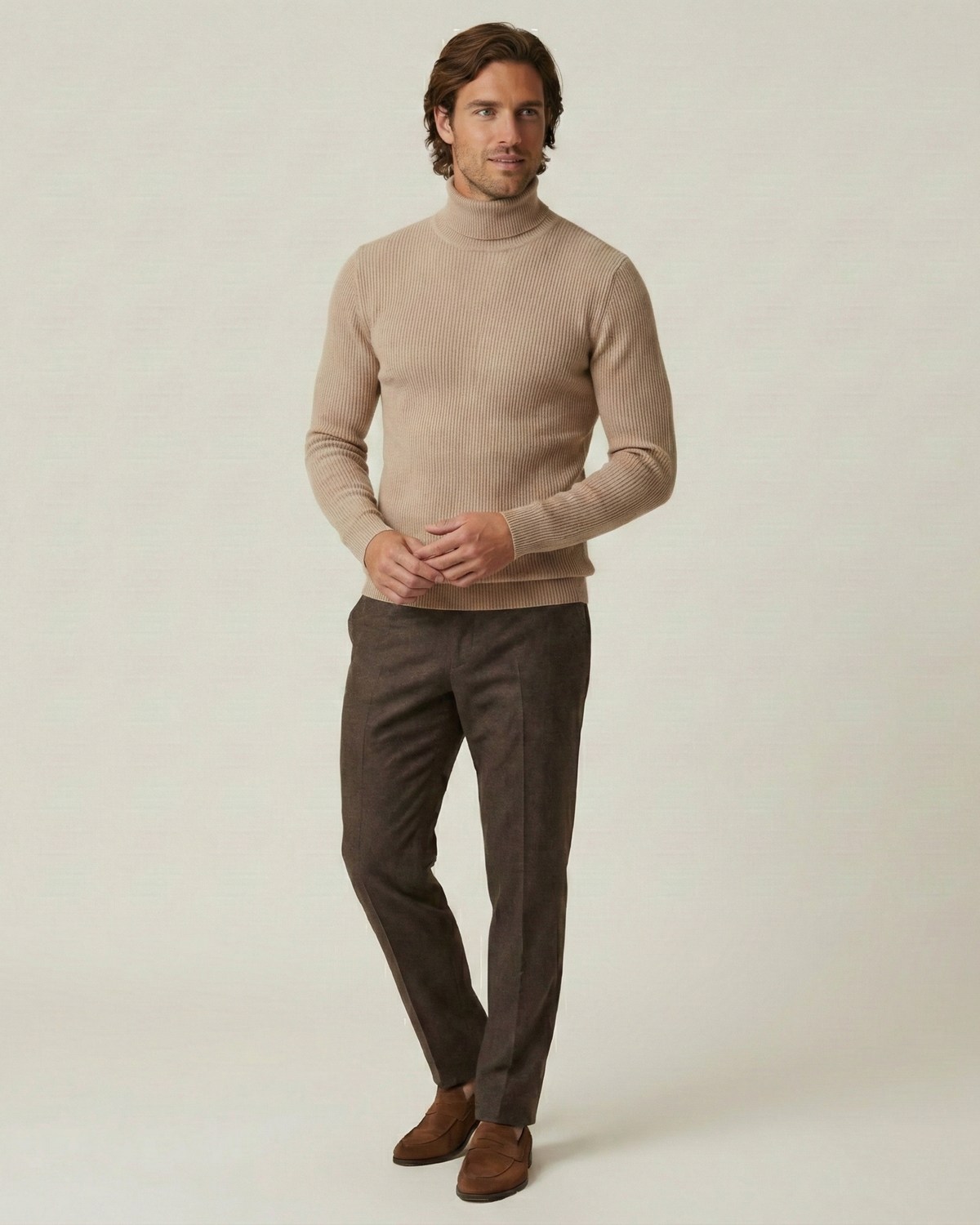 Pull homme col roulé maille côtelée manches longues relief - Tadeo
