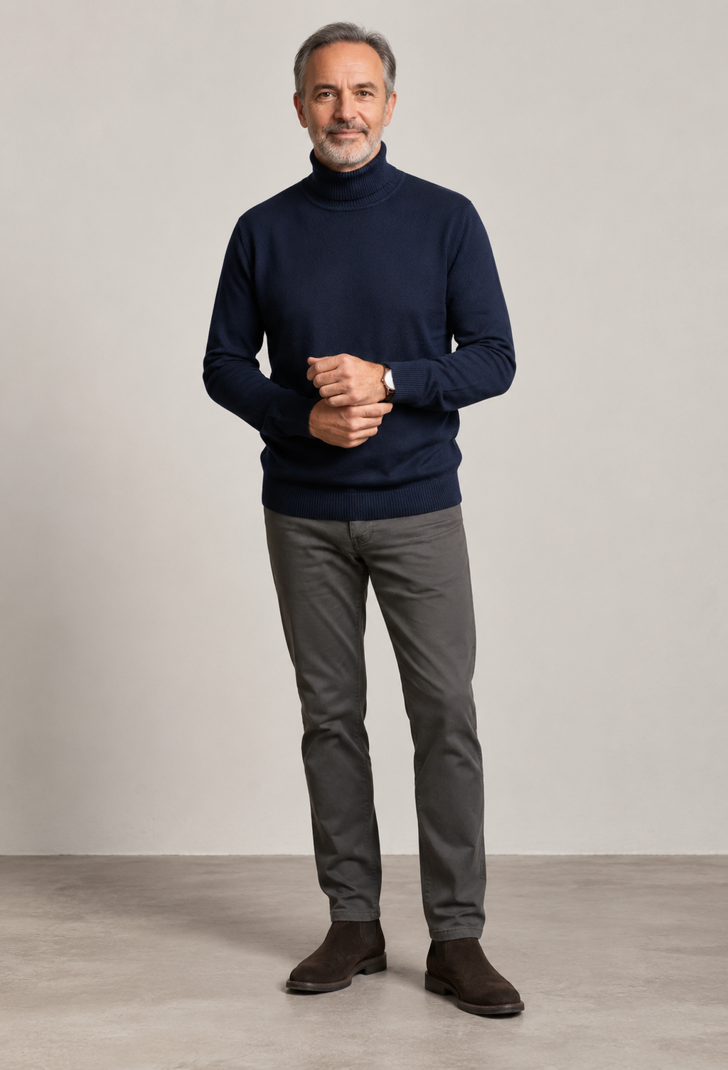 Pull homme col roulé maille unie manches longues basique - Savio