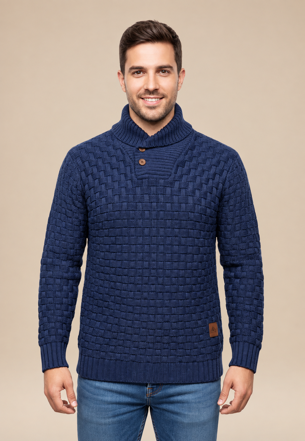 Pull homme col châle boutons maille texturée relief - Hadrian