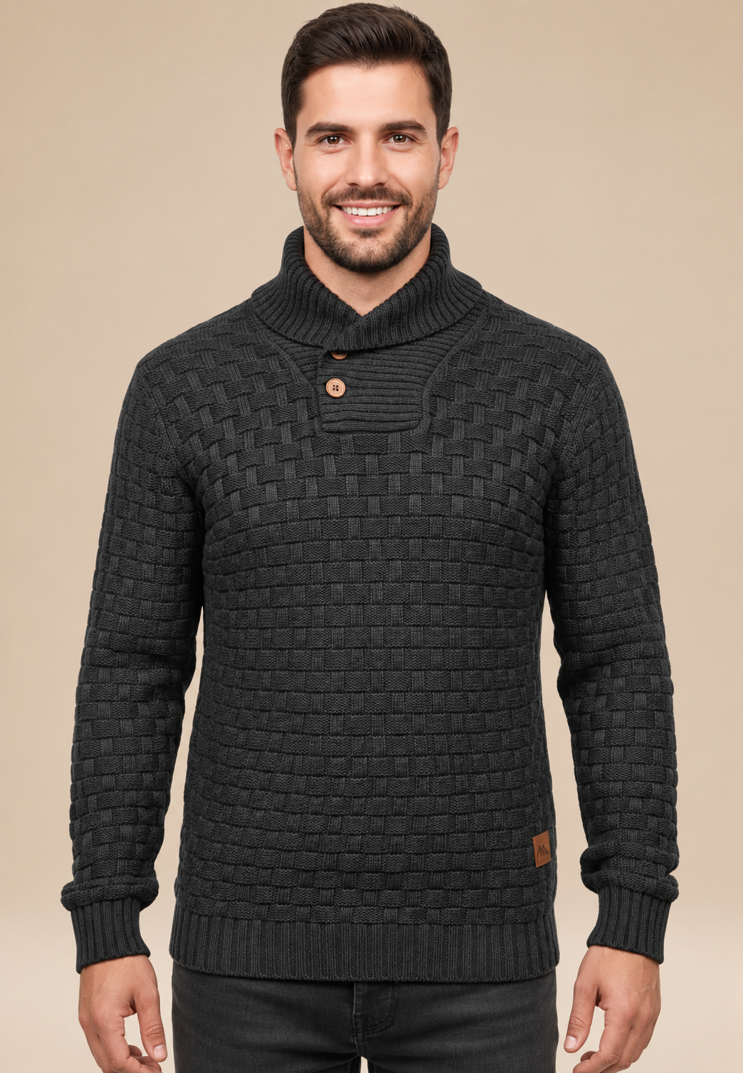 Pull homme col châle boutons maille texturée relief - Hadrian