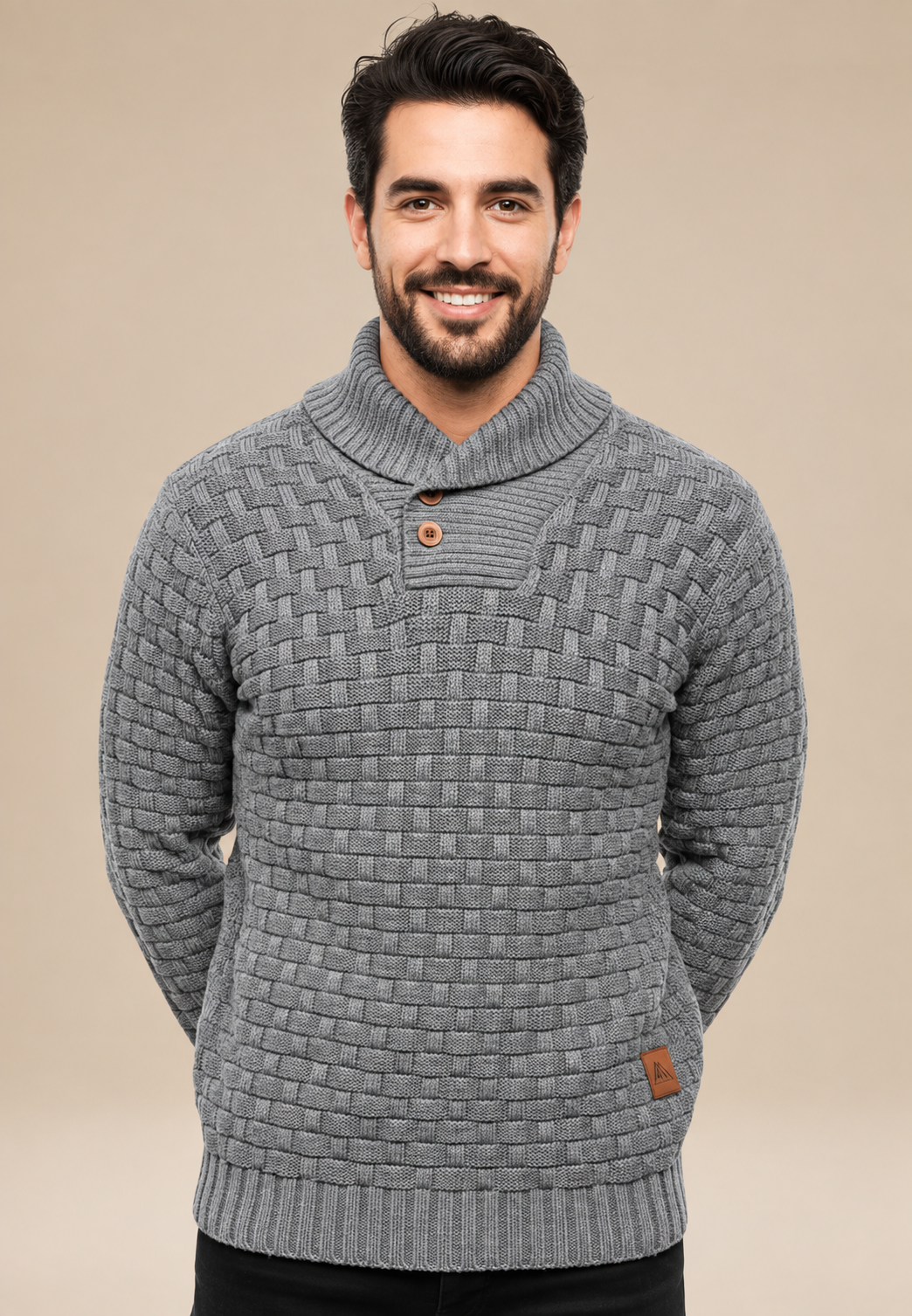 Pull homme col châle boutons maille texturée relief - Hadrian