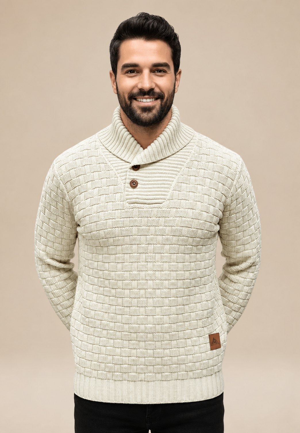 Pull homme col châle boutons maille texturée relief - Hadrian