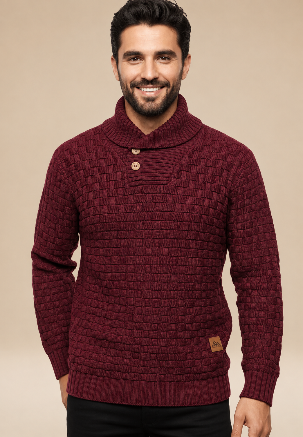 Pull homme col châle boutons maille texturée relief - Hadrian