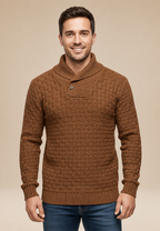 Pull homme col châle boutons maille texturée relief - Hadrian