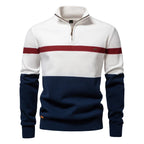 Pull homme maille demi-zip rayures col montant chaud - Aurel
