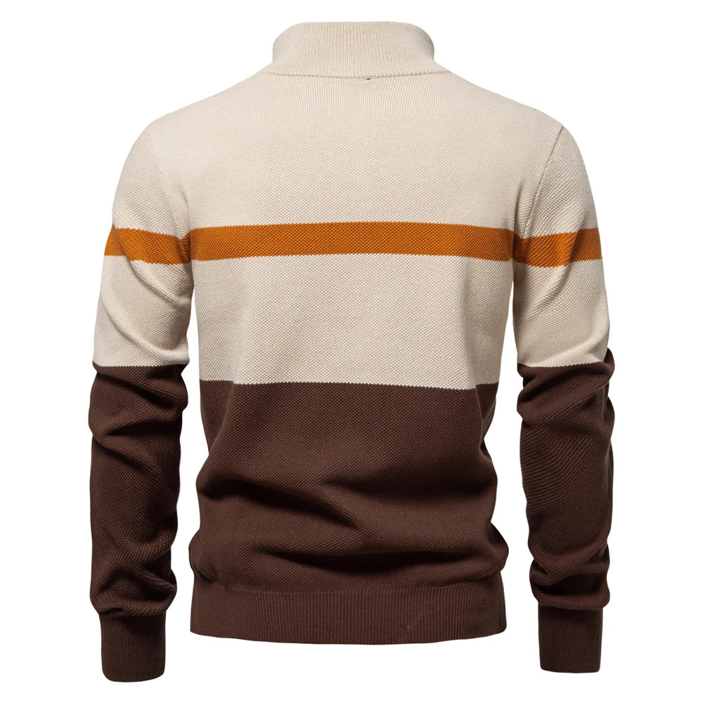 Pull homme maille demi-zip rayures col montant chaud - Aurel