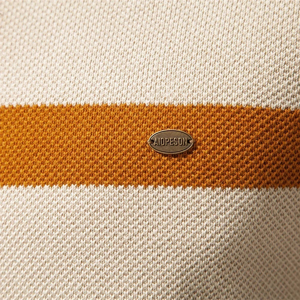 Pull homme maille demi-zip rayures col montant chaud - Aurel