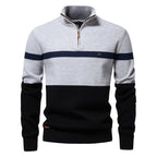 Pull homme maille demi-zip rayures col montant chaud - Aurel