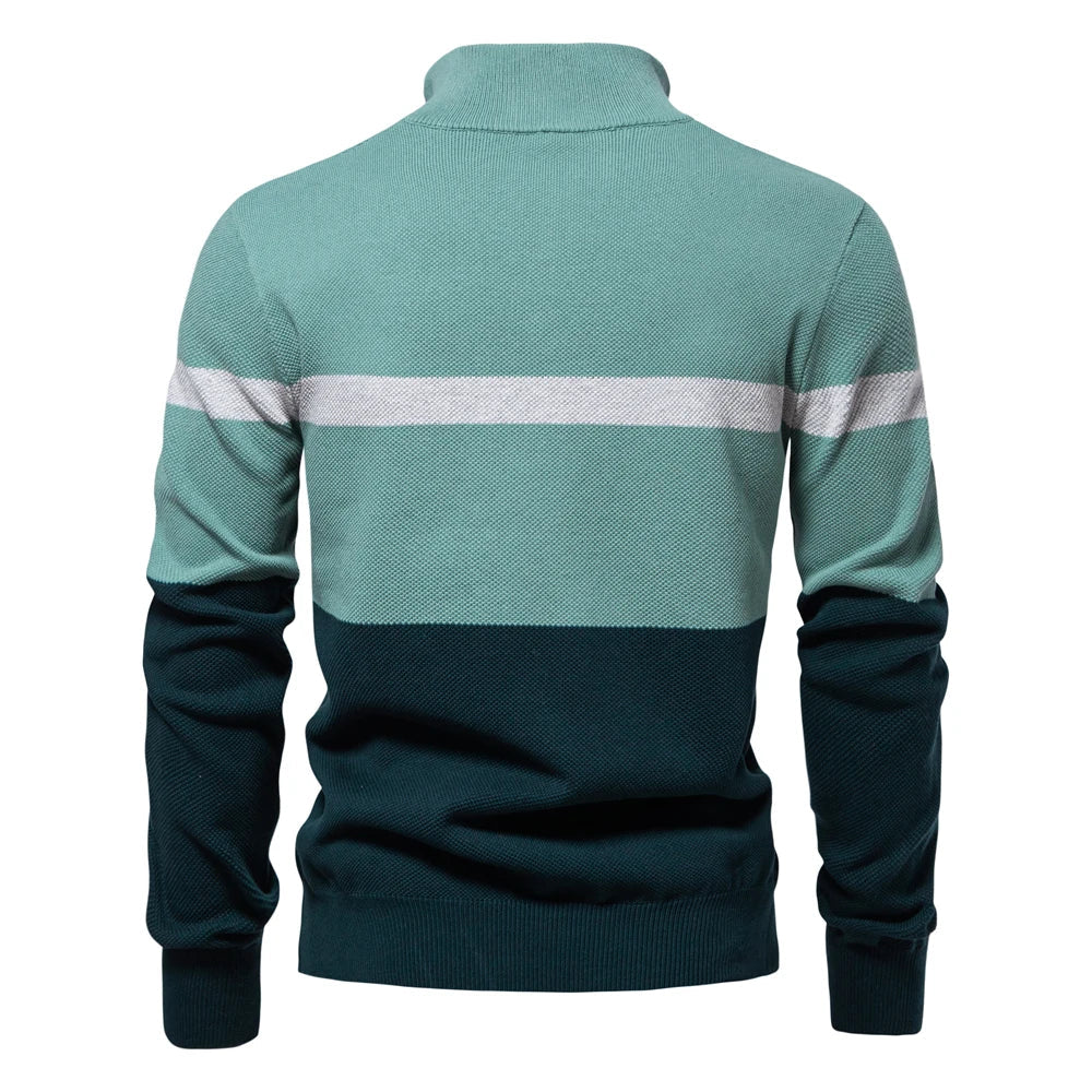 Pull homme maille demi-zip rayures col montant chaud - Aurel