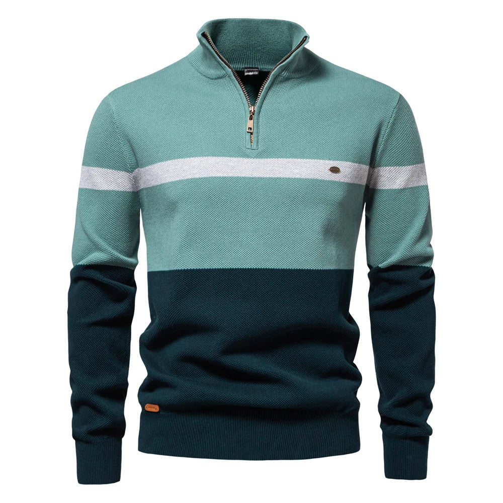Pull homme maille demi-zip rayures col montant chaud - Aurel