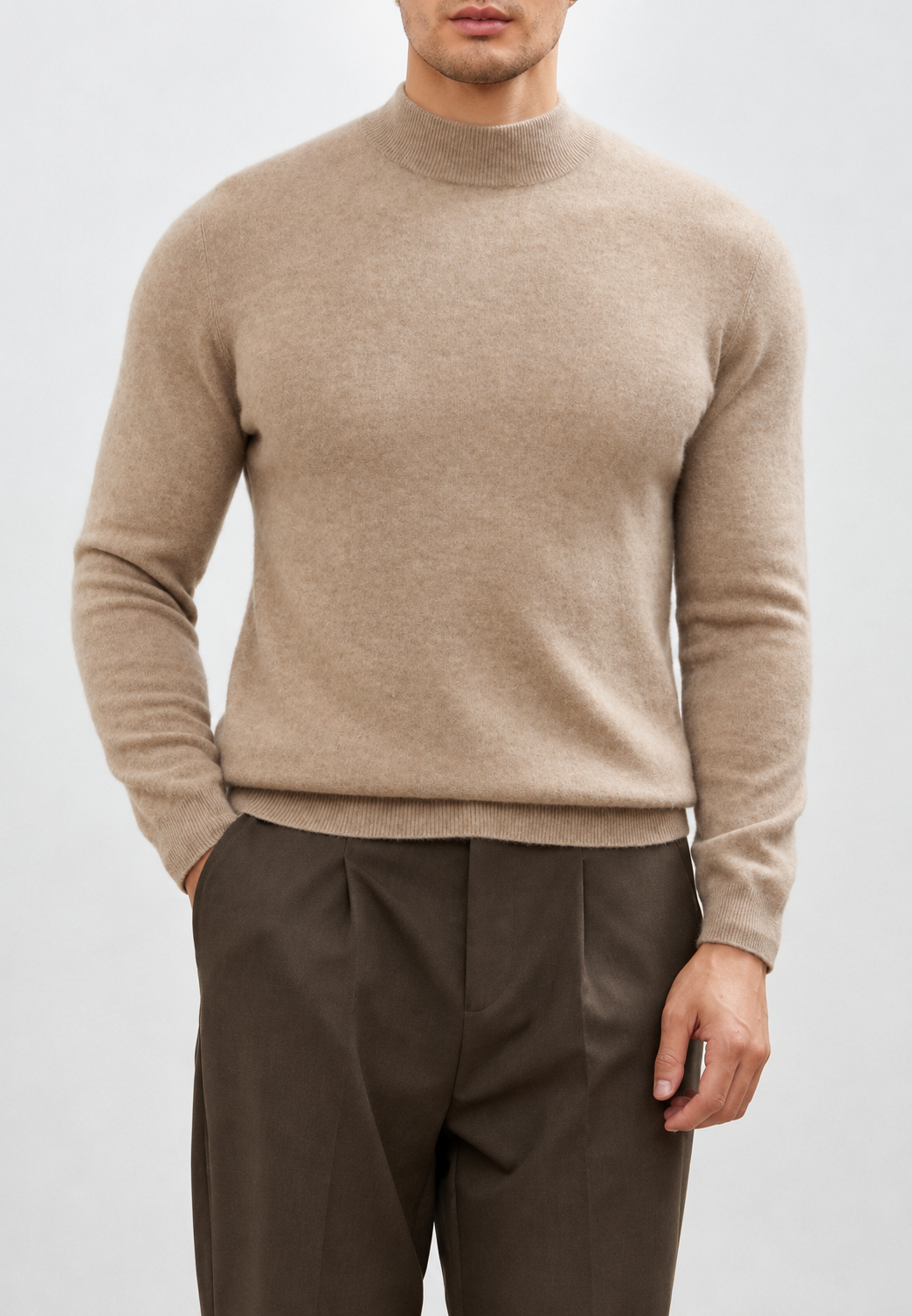 Jersey hombre punto fino cuello perkins liso corte recto versátil elegante - Émeric