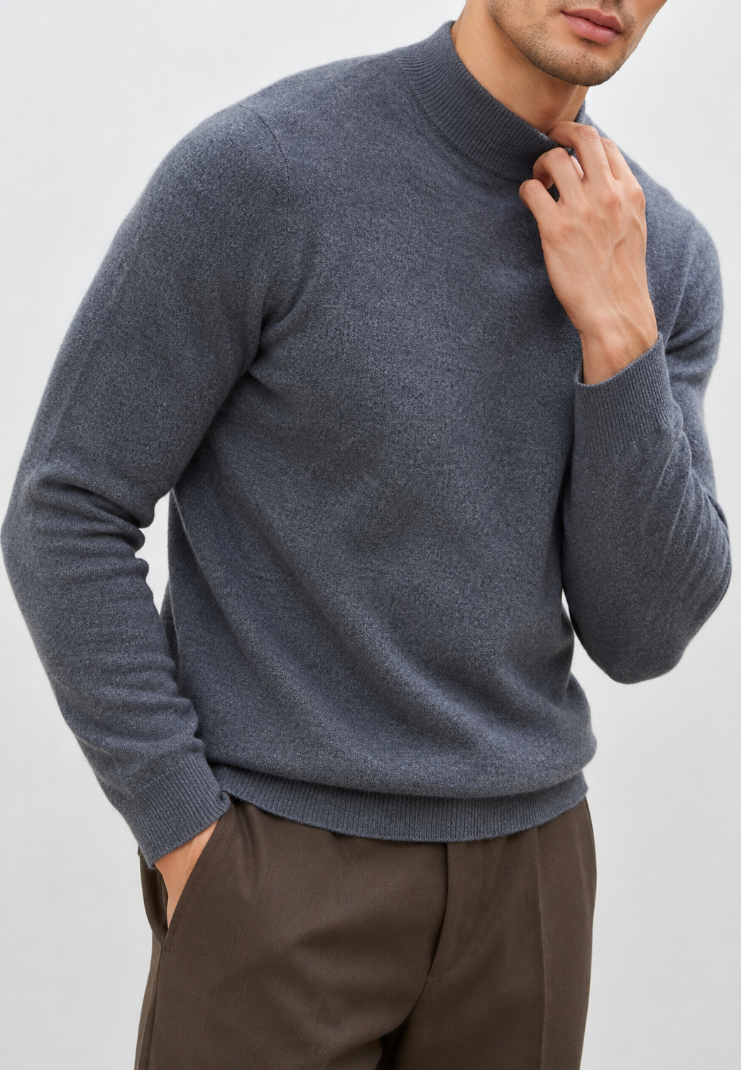 Jersey hombre punto fino cuello perkins liso corte recto versátil elegante - Émeric