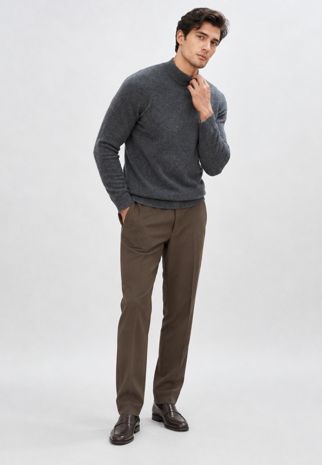 Jersey hombre punto fino cuello perkins liso corte recto versátil elegante - Émeric