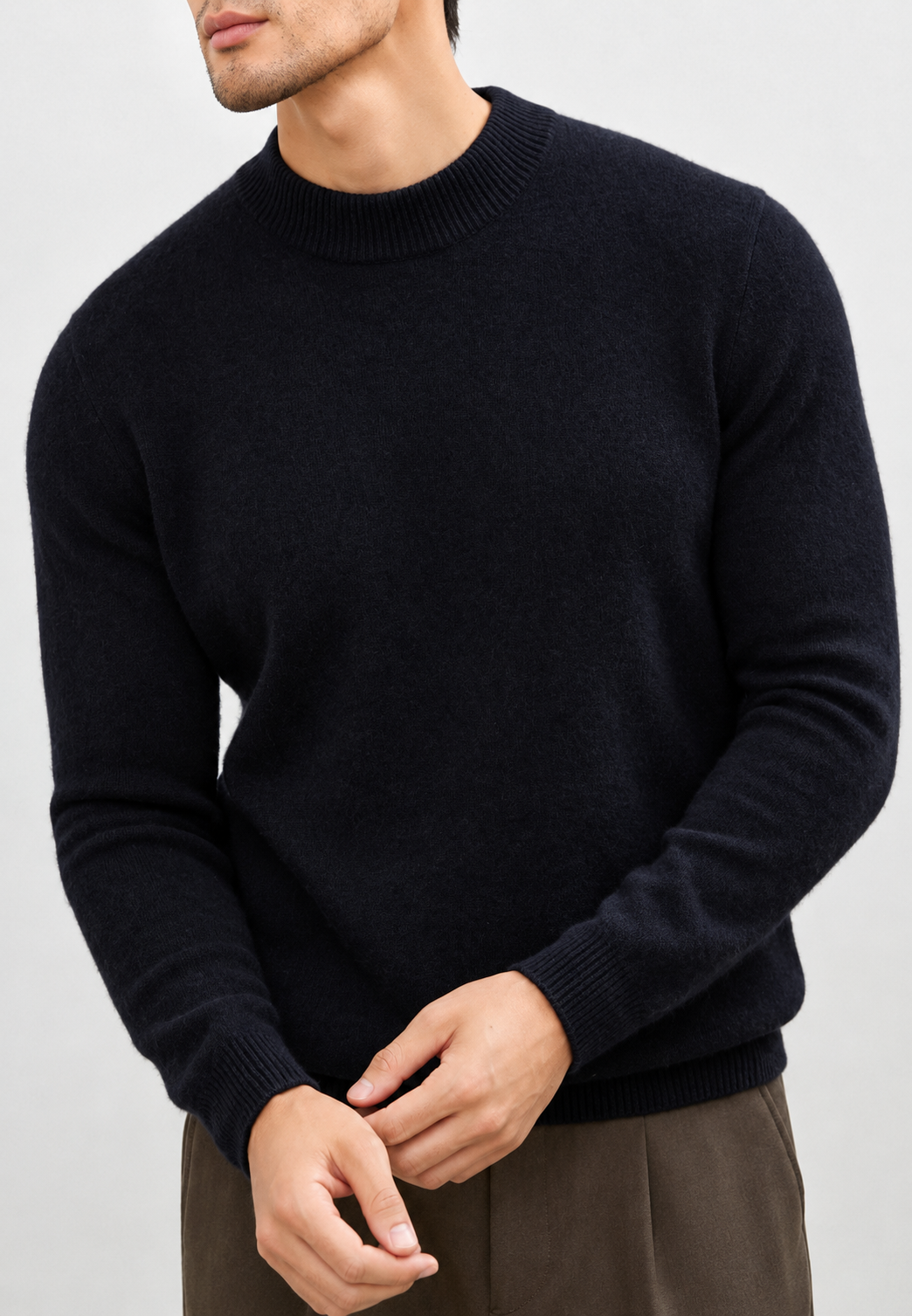 Jersey hombre punto fino cuello perkins liso corte recto versátil elegante - Émeric