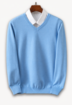 Pull homme col V manches longues maille unie classique - Lucan