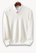 Pull homme col V manches longues maille unie classique - Lucan